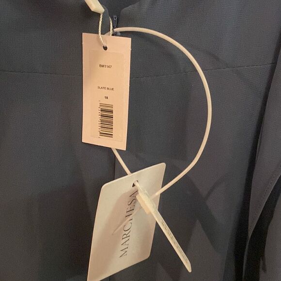 New Marchesa notte slate blue chiffon gown sz 18 - Picture 7 of 7